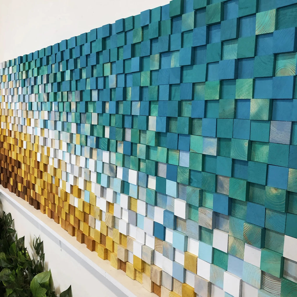 Aquamarine Wood Mosaic Wall Decor