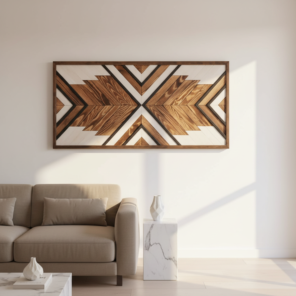 Authentic Geometric Wood Mosaic Boho Art