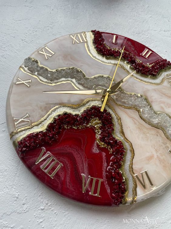 Modern Abstract Electric Red Epoxy Resin Wall Clock