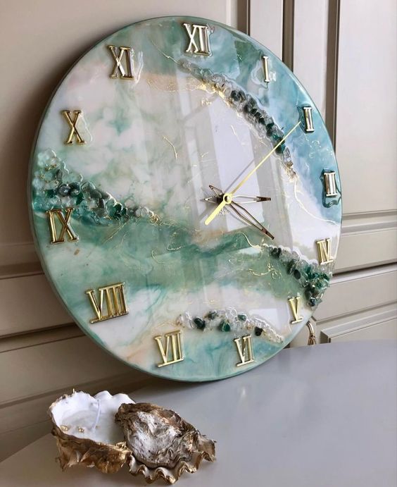 Modern Abstract Bluish Epoxy Resin Wall Clock