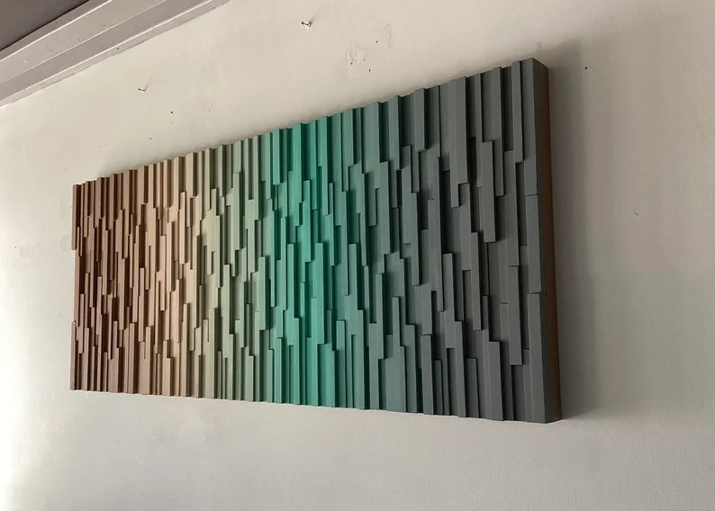 Brown Beige Green Gray Plank Wood Mosaic Wall Decor