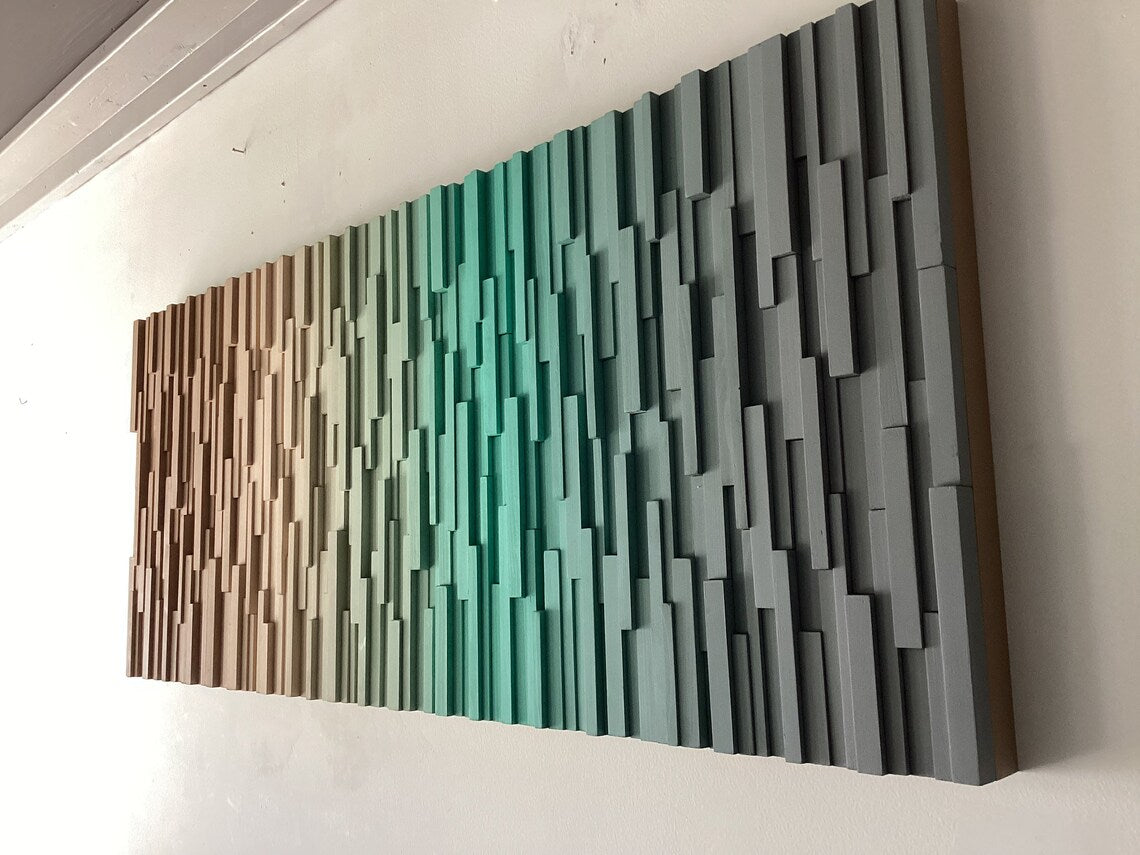 Brown Beige Green Gray Plank Wood Mosaic Wall Decor