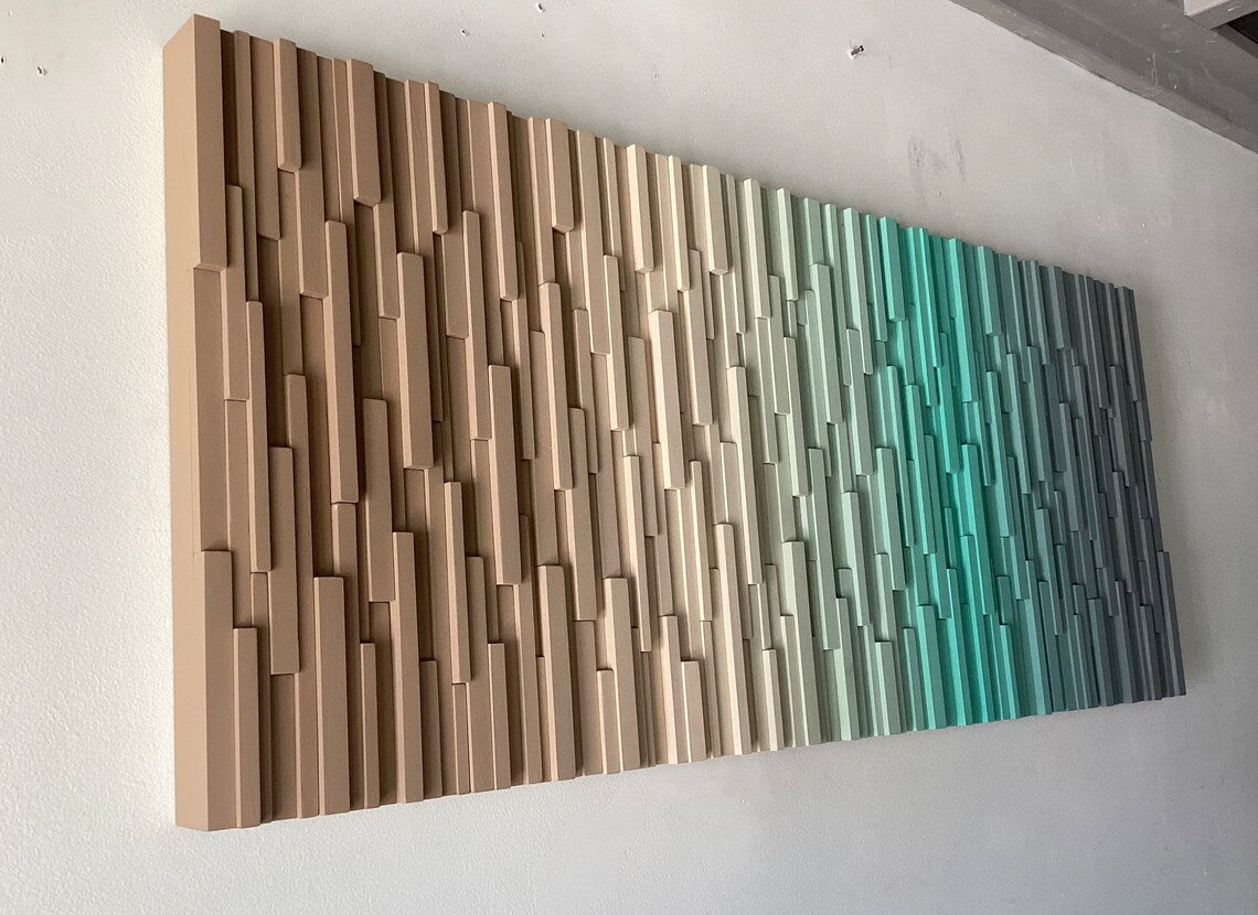 Brown Beige Green Gray Plank Wood Mosaic Wall Decor