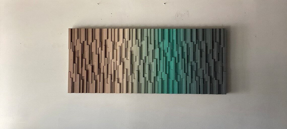 Brown Beige Green Gray Plank Wood Mosaic Wall Decor