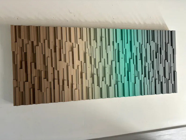 Brown Beige Green Gray Wood Mosaic Wall Decor