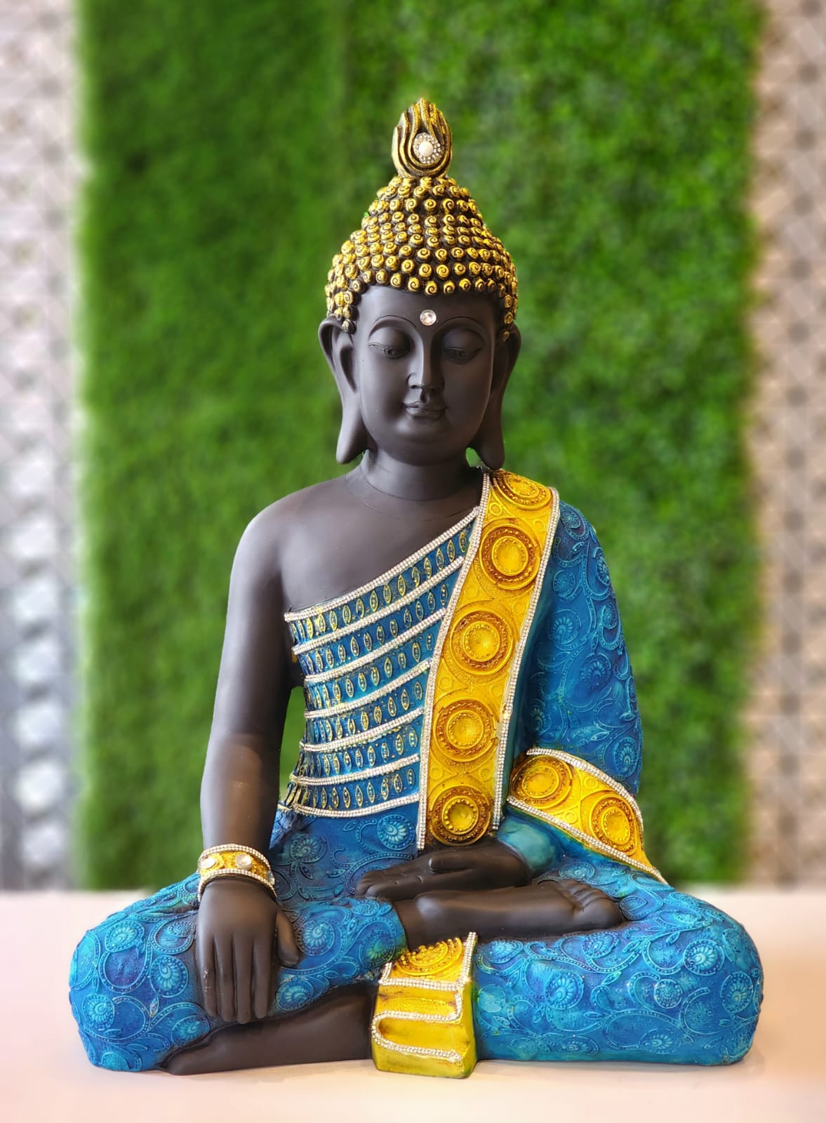 Amazing Lord Buddha Meditation Decoration Idol Statue Showpiece Black / Blue