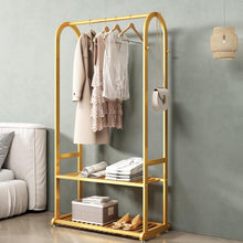 Load image into Gallery viewer, Gorgeous Gold Plated Modern Entryway Clothing Rack With Bottom Storage
