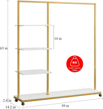 Load image into Gallery viewer, Gold Clothes Racks with 4-Tier Marble Shelves Modern Entryway Clothing Rack
