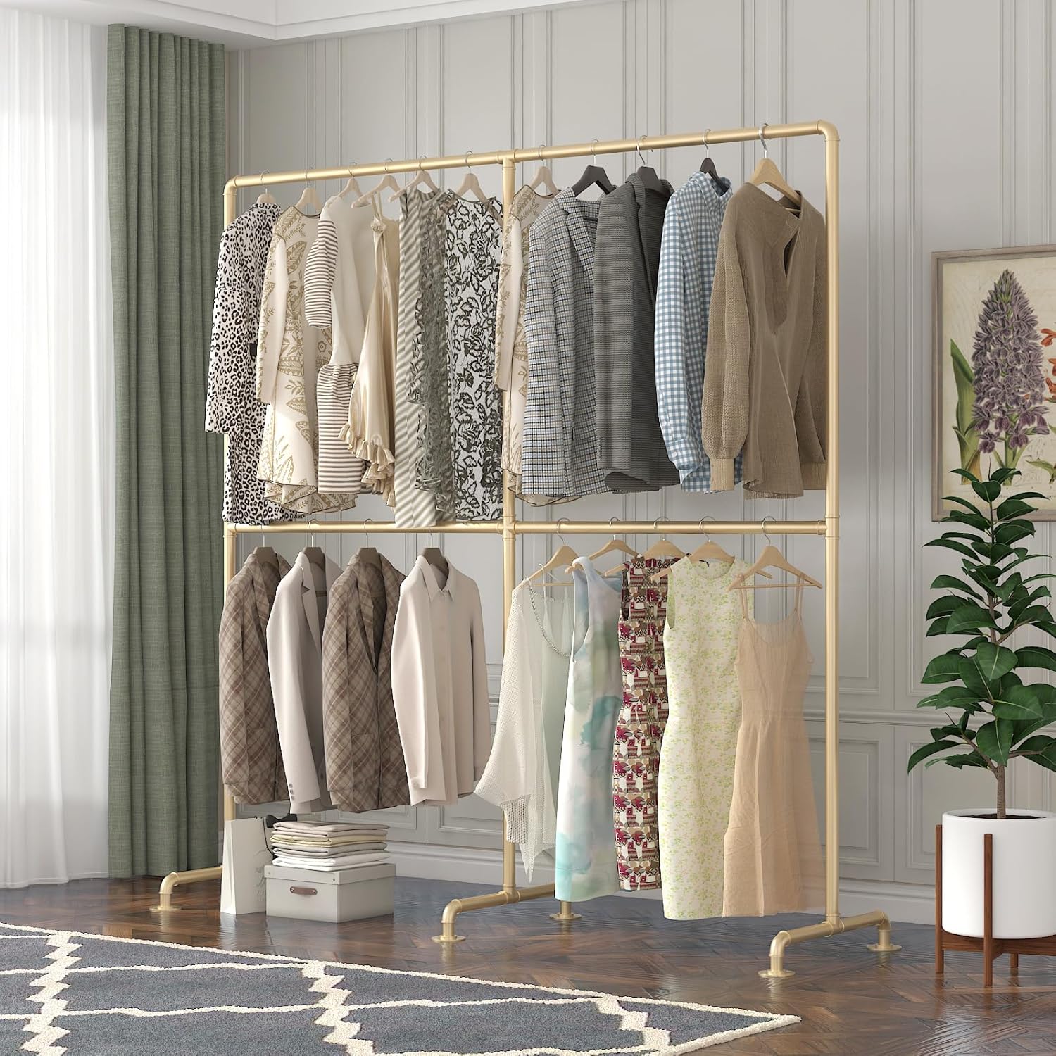 Double Rod Clothes Rack Modern Entryway Clothing Rack