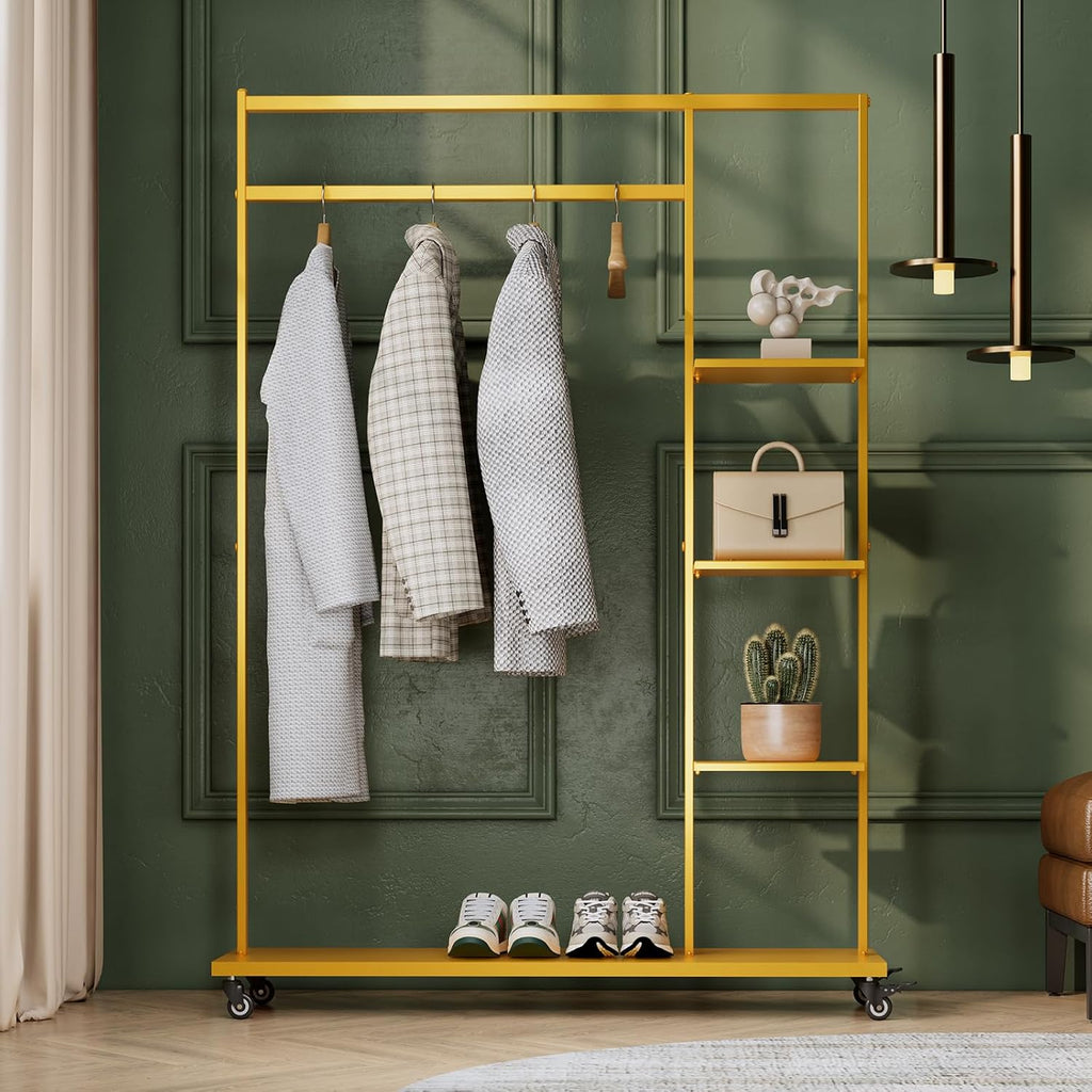 Rolling Garment Rack with Shelves Modern  Entryway Clothing Rack