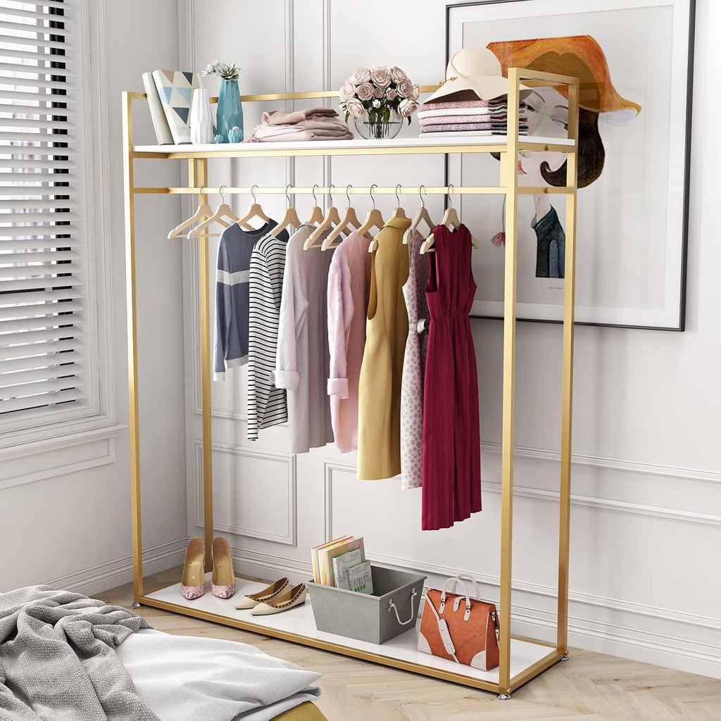 Gold Metal Freestanding Garment Rack Modern Entryway Clothing Rack