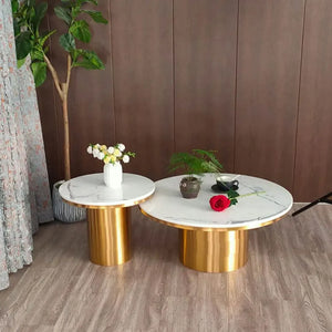 Modern Contemporary White And Gold Marble Coffee Table Set Of 2