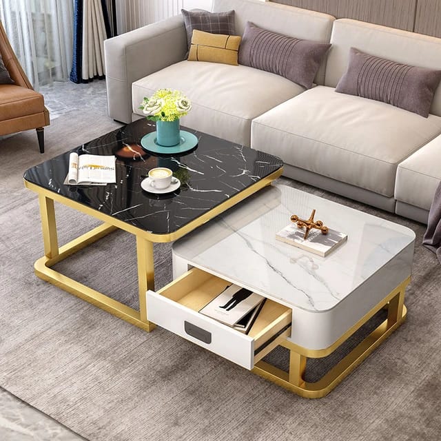 Beautiful Modern Black And White Metallic Coffee Tables (Set of 2)