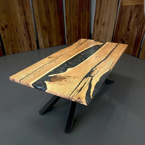 Modern Smokey Grey Epoxy Resin Dining Table