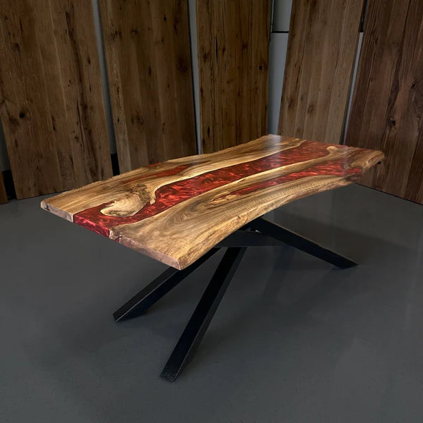 Modern Wine Red Epoxy Resin Dining Table
