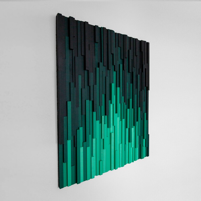 Gorgeous Gradient Of Green Plank Wood Mosaic Wall Decor