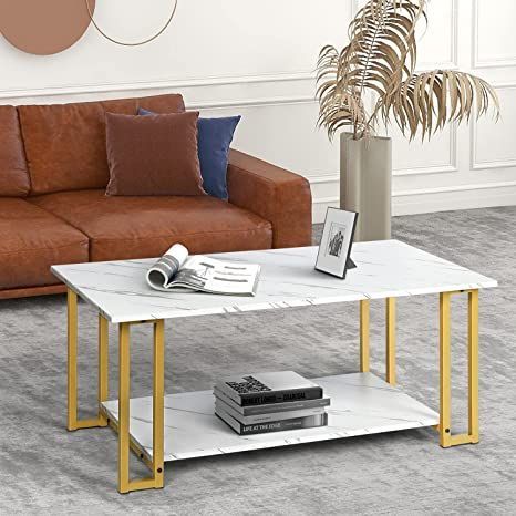 Modern Elegant White Marble Coffee Table With Storage