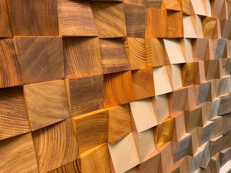 Golden Line Wood Mosaic Wall Decor