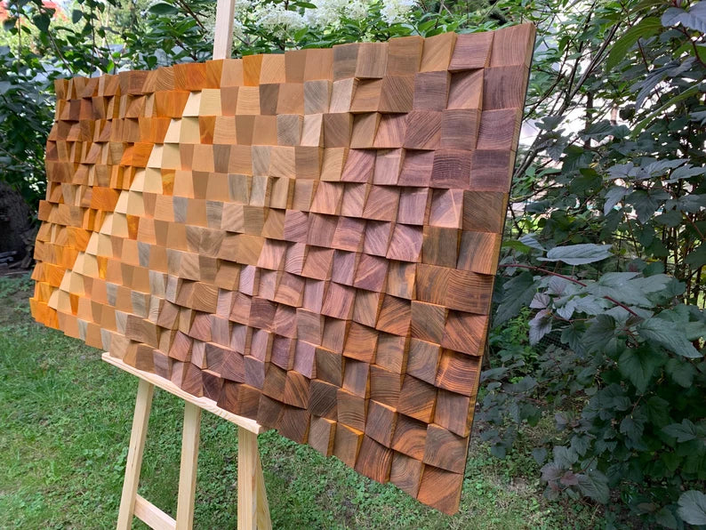 Golden Line Wood Mosaic Wall Decor