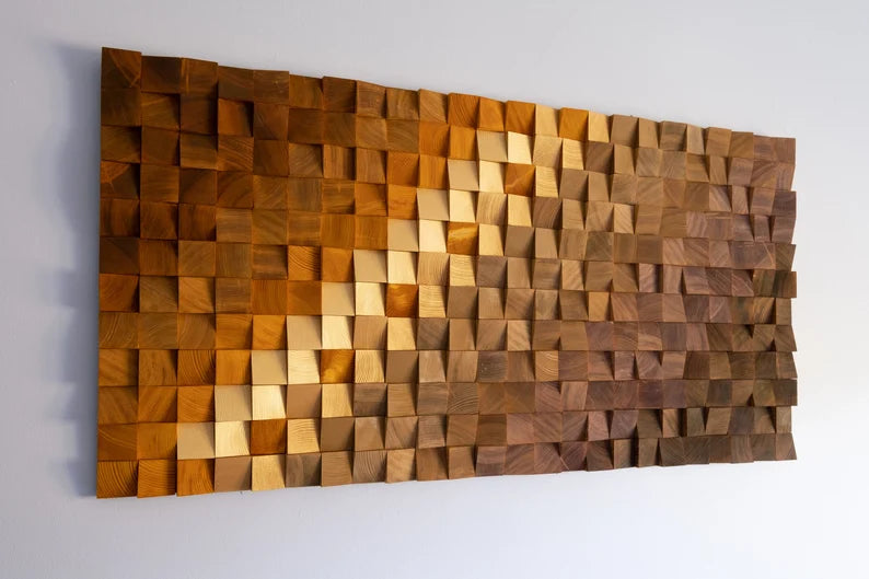 Golden Line Wood Mosaic Wall Decor