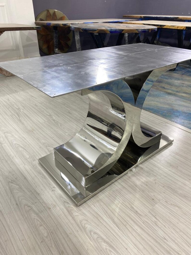 Stainless Steel Chrome Finish Design Black Marble Dining Table