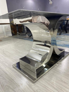 Stainless Steel Chrome Finish Design Black Marble Dining Table