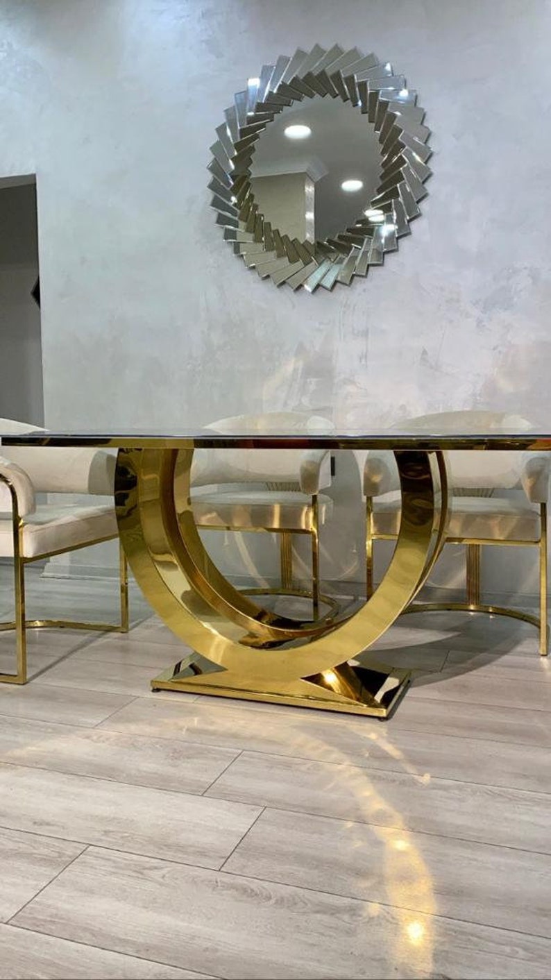 Stainless Steel U Shape Design Black Marble Dining Table