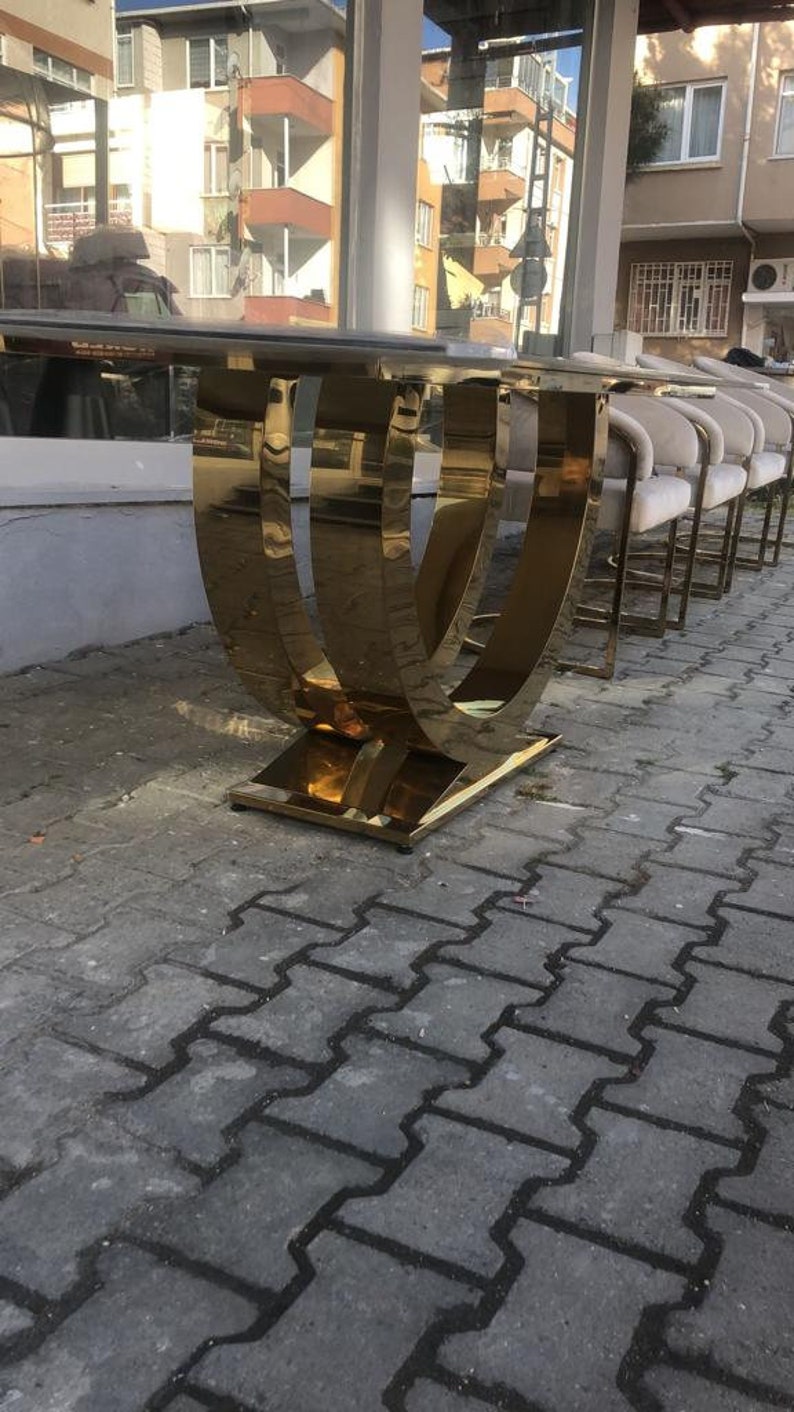 Stainless Steel U Shape Design Black Marble Dining Table