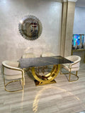 Stainless Steel U Shape Design Black Marble Dining Table