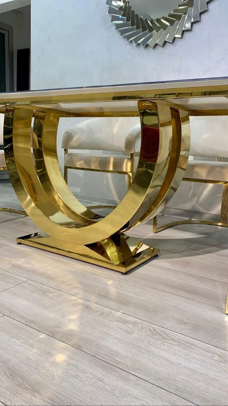 Stainless Steel U Shape Design Black Marble Dining Table