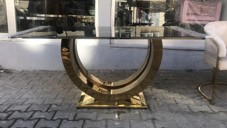 Stainless Steel U Shape Design Black Marble Dining Table