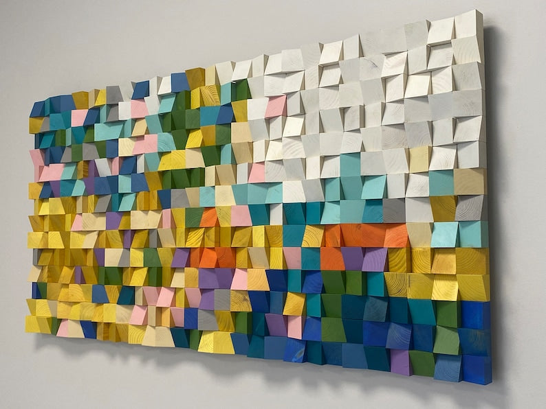 Wood Block 3D Mosaic Wall Decor