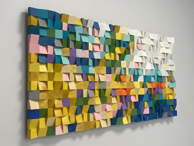 Wood Block 3D Mosaic Wall Decor