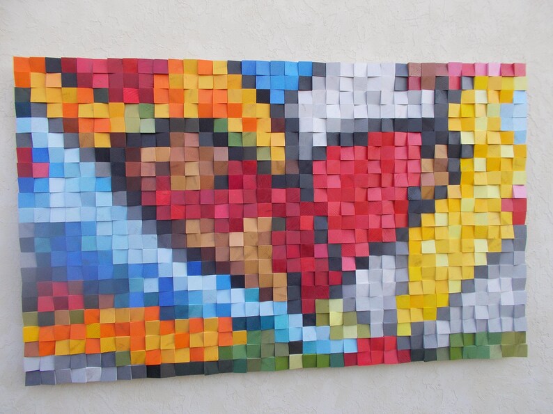 Colorful Heart Wood Mosaic Wall Decor