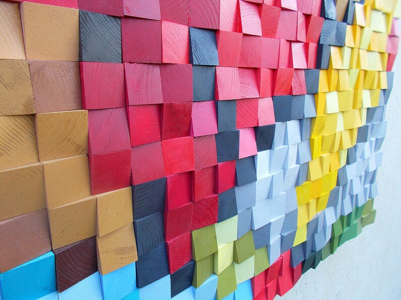 Colorful Heart Wood Mosaic Wall Decor