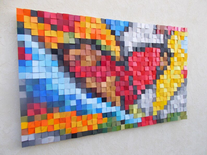 Colorful Heart Wood Mosaic Wall Decor
