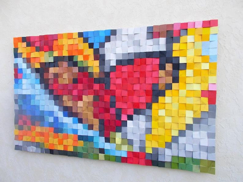 Colorful Heart Wood Mosaic Wall Decor