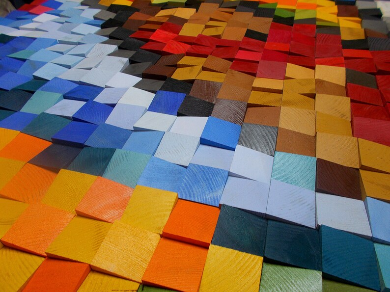 Colorful Heart Wood Mosaic Wall Decor
