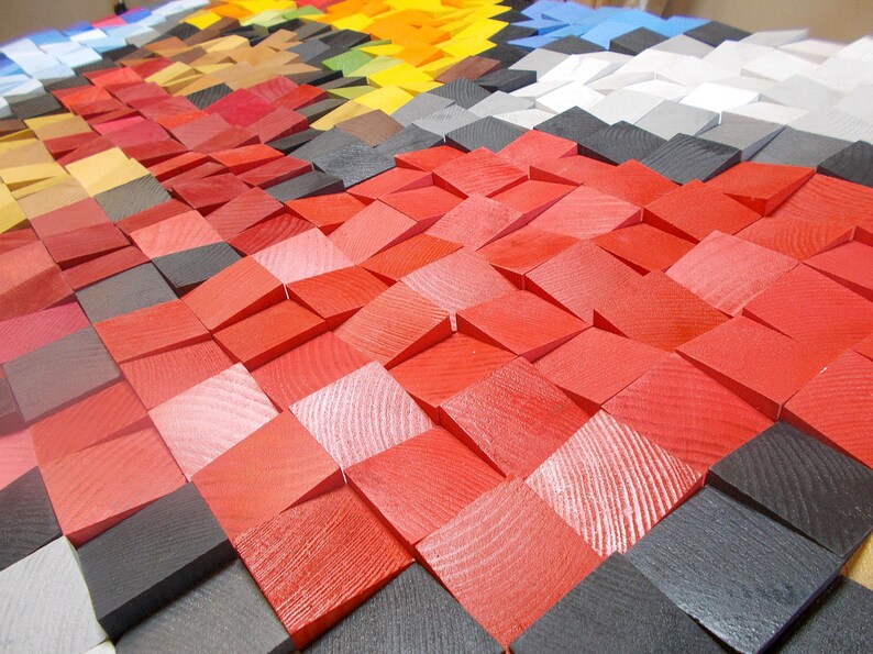 Colorful Heart Wood Mosaic Wall Decor