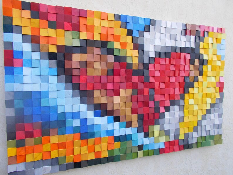 Colorful Heart Wood Mosaic Wall Decor