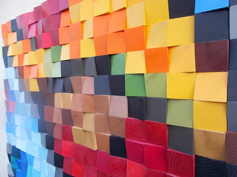 Colorful Heart Wood Mosaic Wall Decor