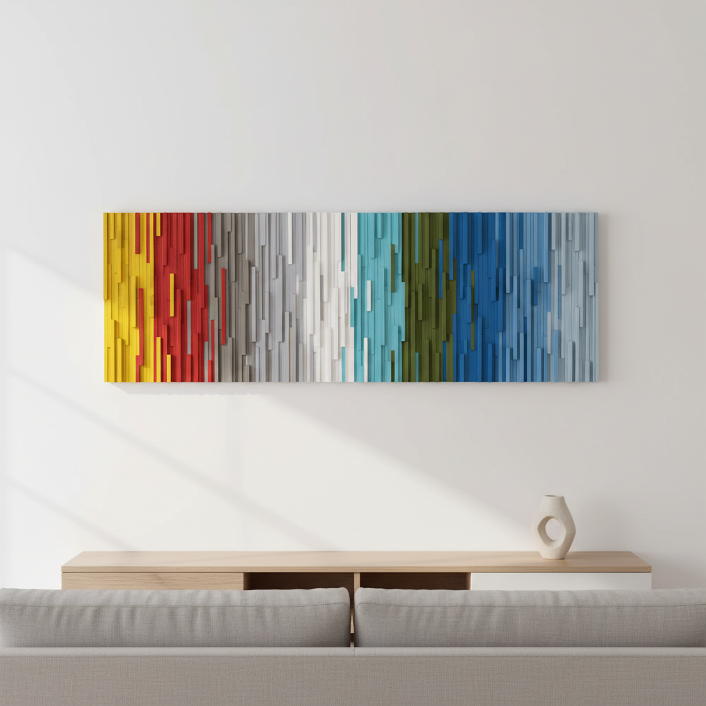 Modern Coastal Ombre Wall Art Plank Wood Mosaic Wall Decor