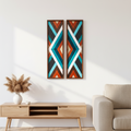 Blue Eyes Modern Geometric Wood Mosaic Boho Art Set Of 2