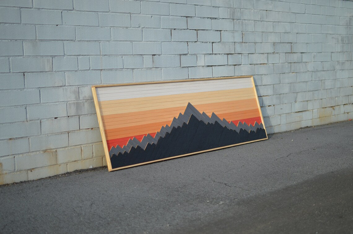 Sunset In The Himalayas Plank Wood Mosaic Wall Decor