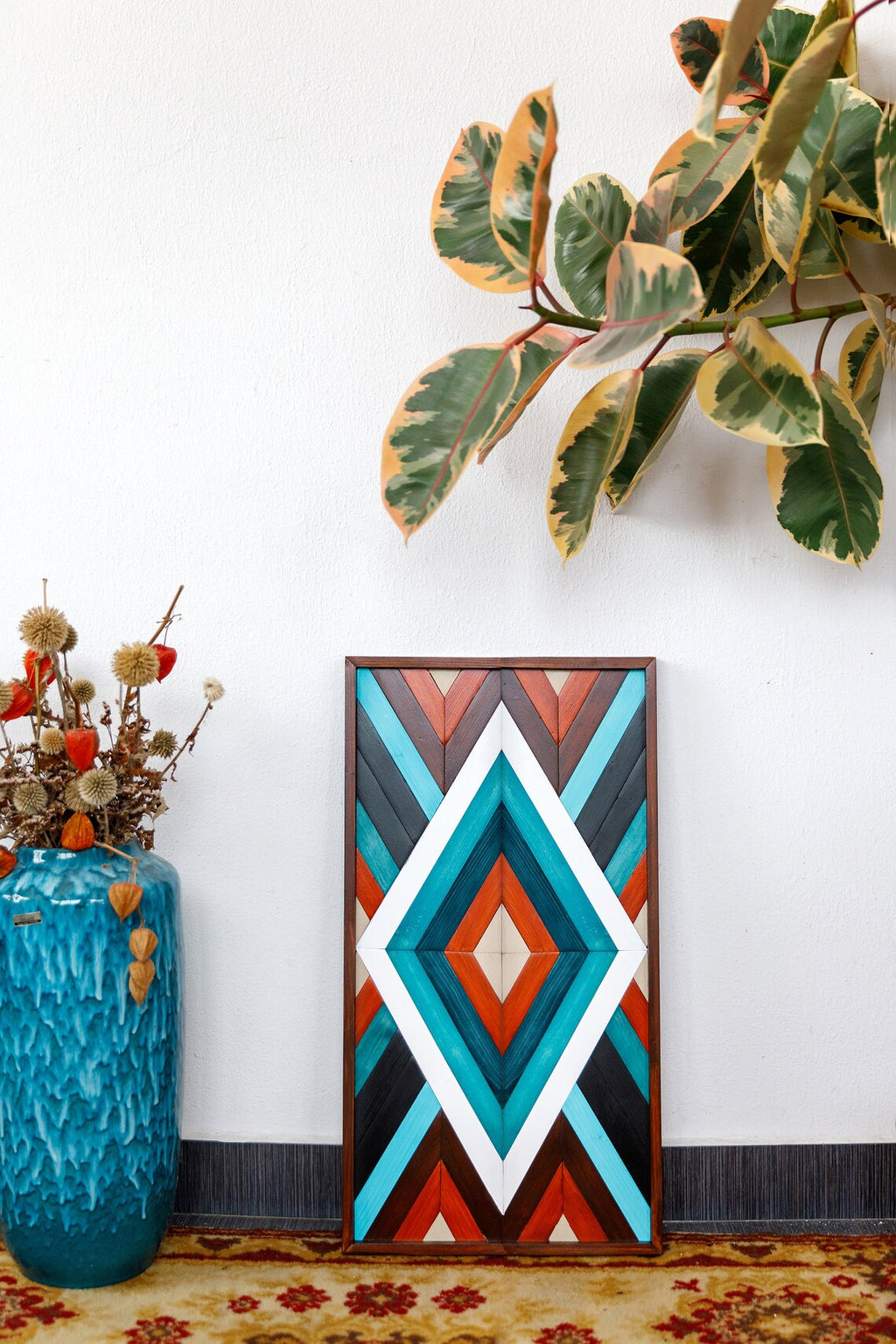 Classic Diamond Modern Geometric Wood Mosaic Boho Art