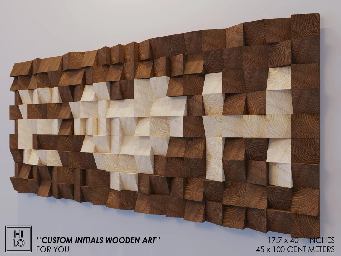 Custom Initials Solid Wood Mosaic Wall Decor