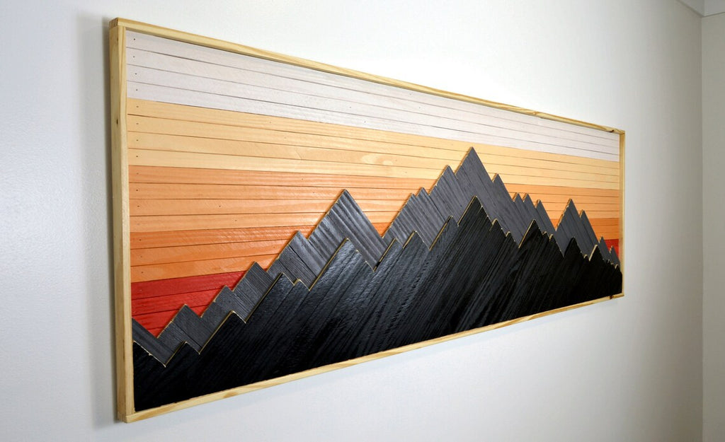 Sunset In The Himalayas Plank Wood Mosaic Wall Decor