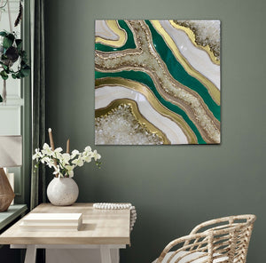 Green And Gold Abstract Resin Wall Art Painting