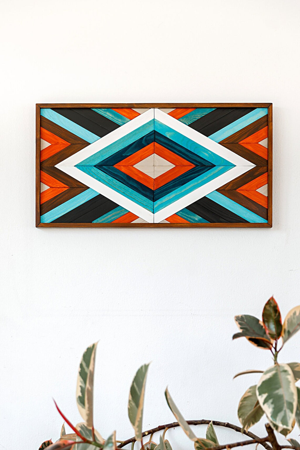 Classic Diamond Modern Geometric Wood Mosaic Boho Art