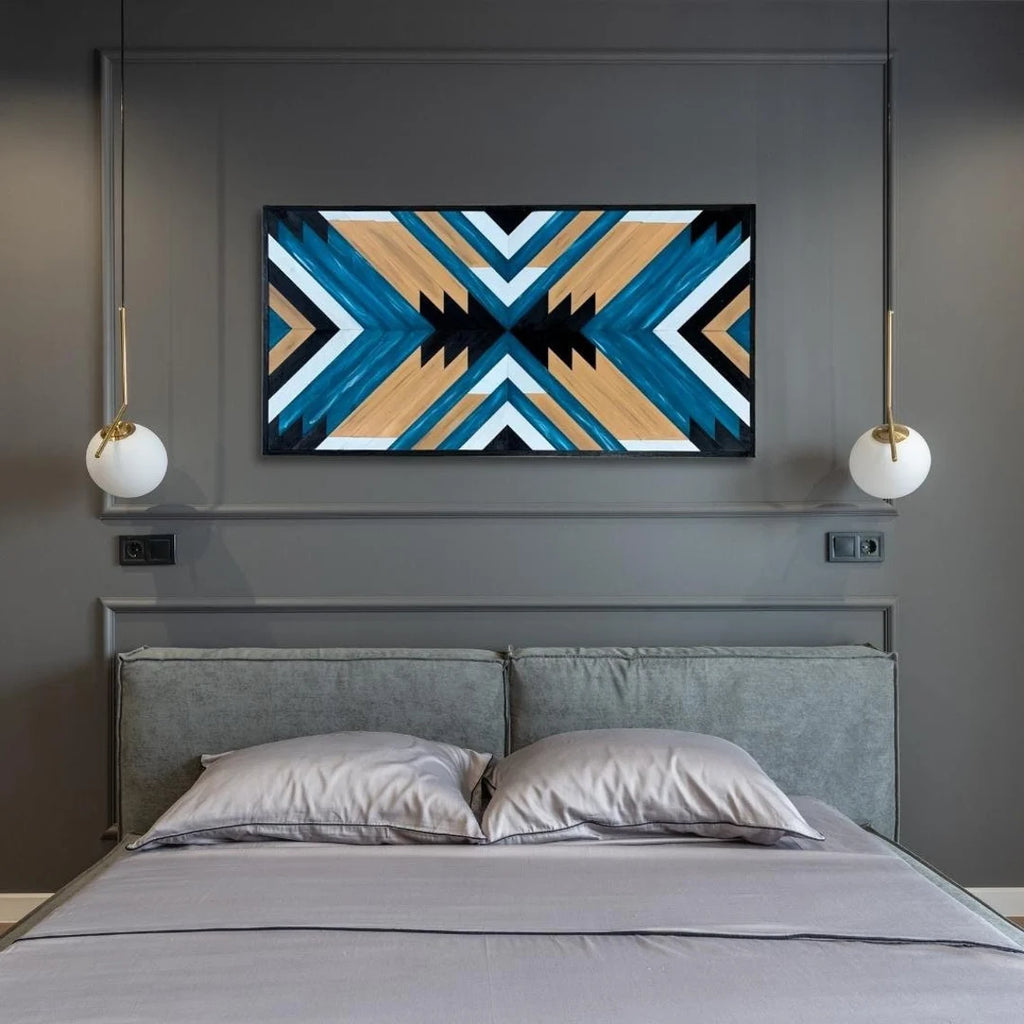 Graceful  Modern Geometric Wood Mosaic Boho Art